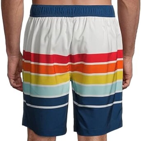 Corona Extra Mens Multi-Colored Striped Swim Trunks w Mesh Lining and Drawstring - Picture 2 of 7